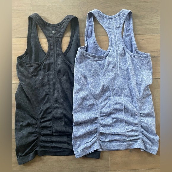 2 Athleta Momentum Racerback Tank Tops, charcoal gray and heather blue, xs - Picture 2 of 4
